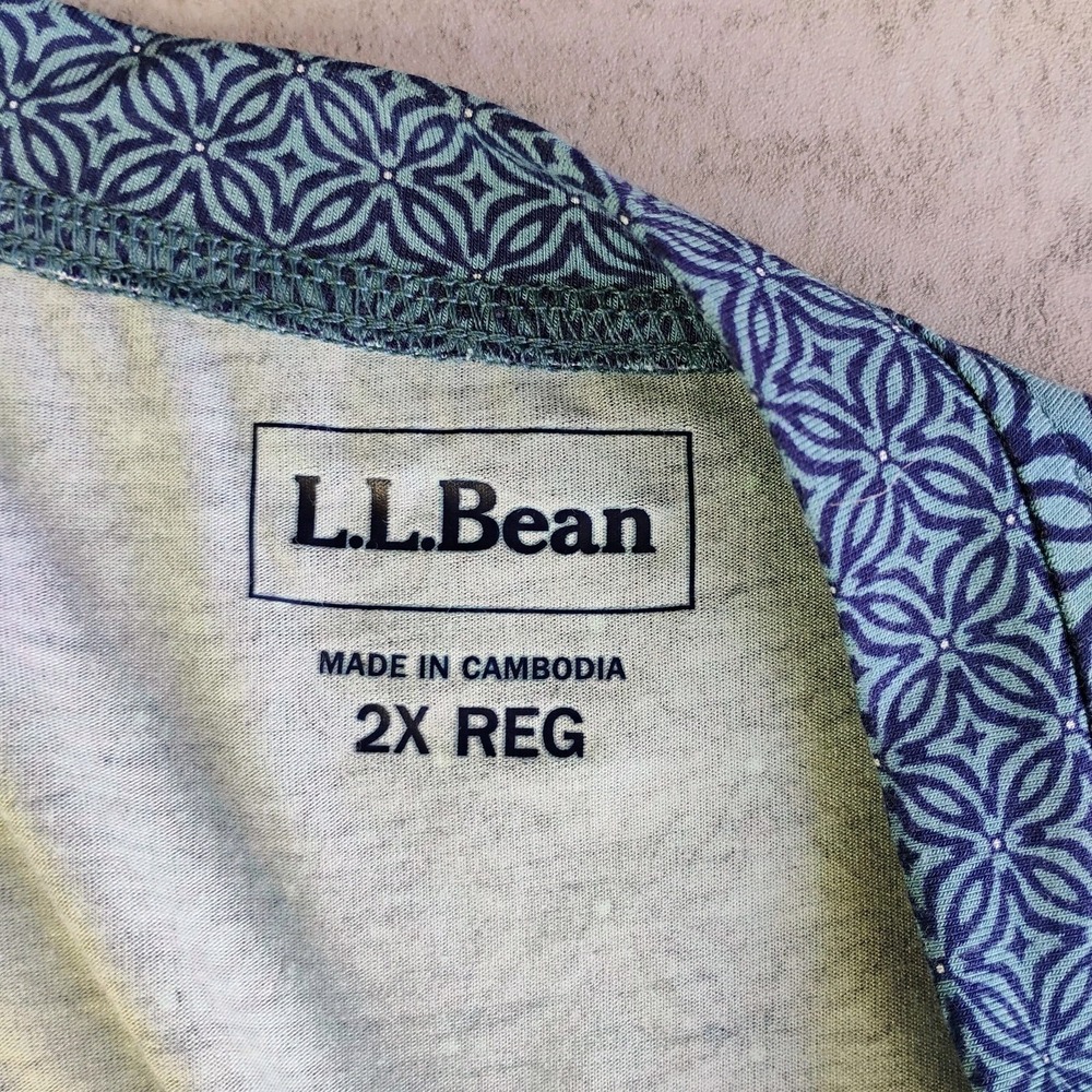 LL Bean Midi Dress Womens 2X Blue Geometric Floral Comfy Soft Casual Lightweight - Picture 6 of 10